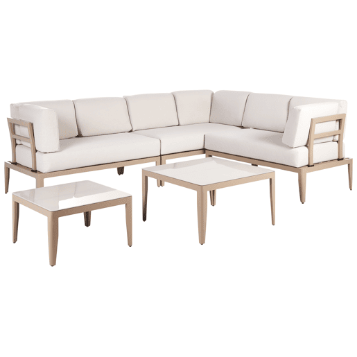 Conjunto de sofás de jardim de canto 6 lugares RIMA III à esquerda Metal Creme claro