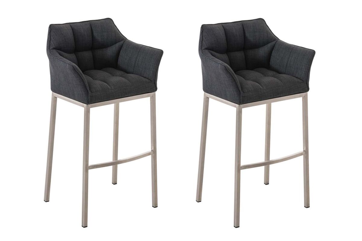 Juego de 2 taburetes de bar damaso con tapizado de tela y base de cuatro patas gris oscuro 48x64x110 cm