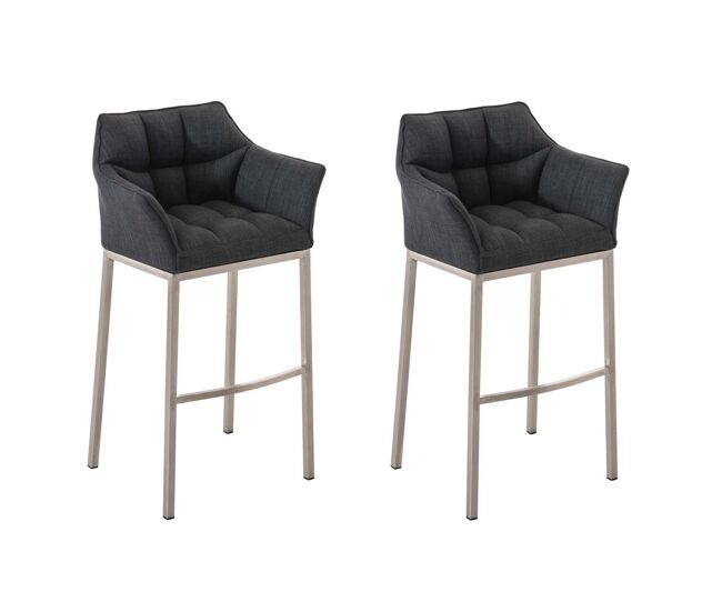 Juego de 2 taburetes de bar damaso con tapizado de tela y base de cuatro patas gris oscuro 48x64x110 cm