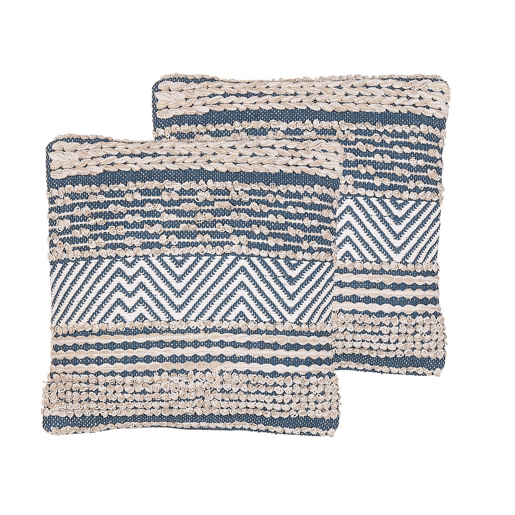 Conjunto de 2 almofadas decorativas DEWBERRY Algodão 45 x 45 cm Azul Padrão geométrico