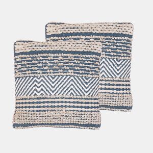 Conjunto de 2 almofadas decorativas DEWBERRY Algodão 45 x 45 cm Azul Padrão geométrico