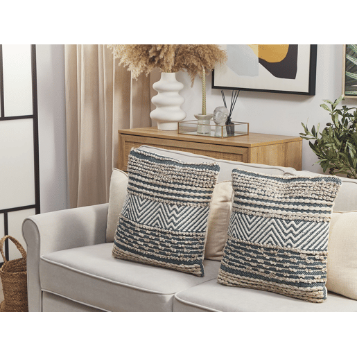 Conjunto de 2 almofadas decorativas DEWBERRY Algodão 45 x 45 cm Azul Padrão geométrico