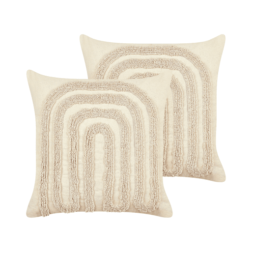 Conjunto de 2 almofadas decorativas TATSOI Algodão 45 x 45 cm Creme Padrão geométrico