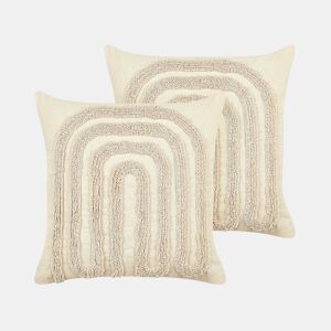 Conjunto de 2 almofadas decorativas TATSOI Algodão 45 x 45 cm Creme Padrão geométrico