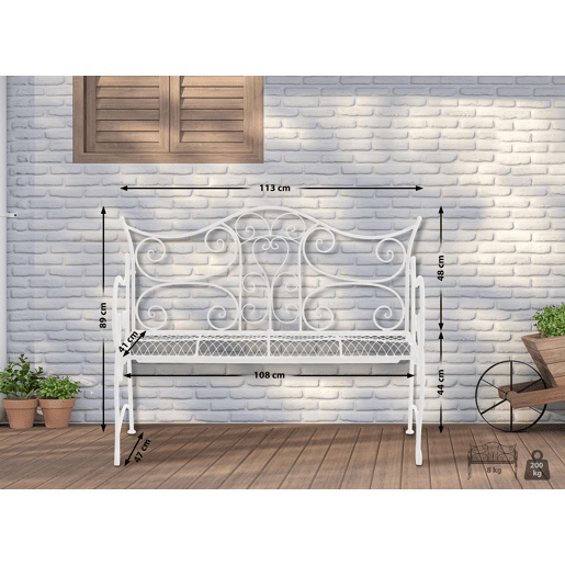 Banco de jardín Tara Metal Blanco 47X113X89 cm