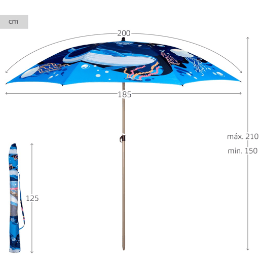 Aktive Guarda-sol de praia 8 varetas 200 cm mundo marinho