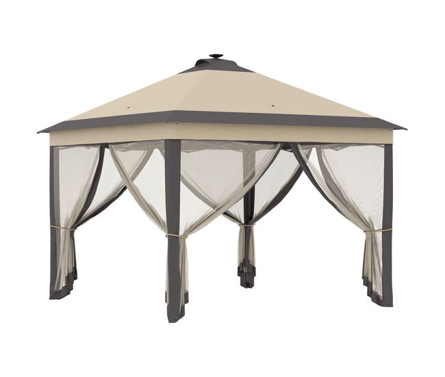 Outsunny carpa plegable con luces led 3,3x3,3 m cenador de jardín con control remoto 4 paredes laterales de malla altura ajustable y bolsa de