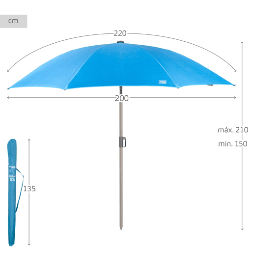 Aktive Guarda-sol grande 220 cm inclinável azul UV50 ccapa
