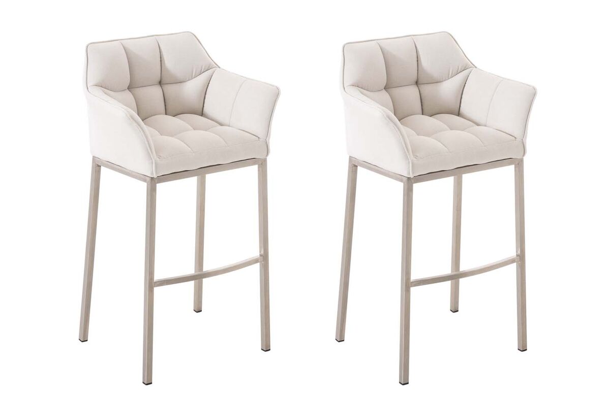 Juego de 2 taburetes de bar damaso con tapizado de tela y base de cuatro patas blanco 48x64x110 cm