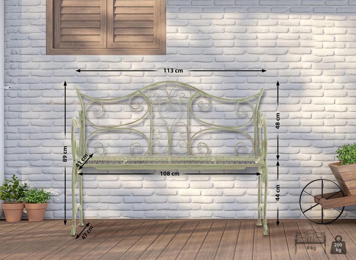 Banco de jardín - Tara - Metal 113x47 Blanco/ Gris