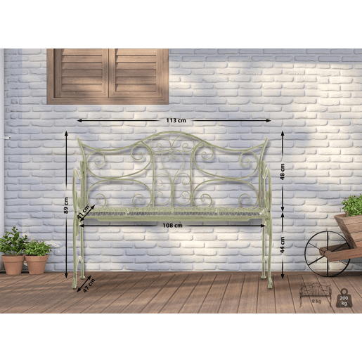 Banco de jardín Tara Metal Blanco antiguo 47X113X89 cm