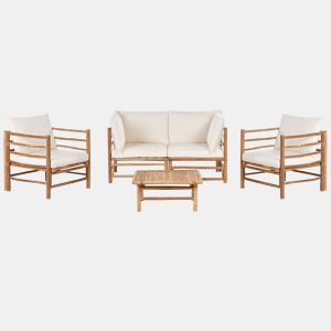 Conjunto de jardim com mesa 4 lugares CERRETO Madeira de bambu Branco creme