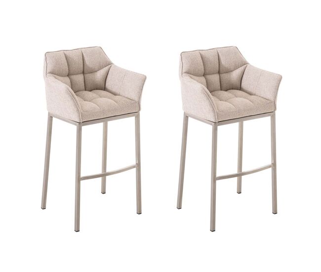 Juego de 2 taburetes de bar damaso con tapizado de tela y base de cuatro patas marfil 48x64x110 cm