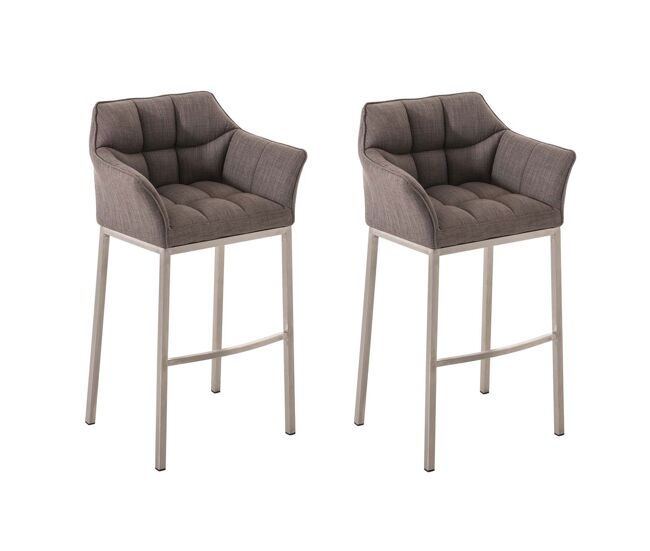 Juego de 2 taburetes de bar damaso con tapizado de tela y base de cuatro patas gris 48x64x110 cm
