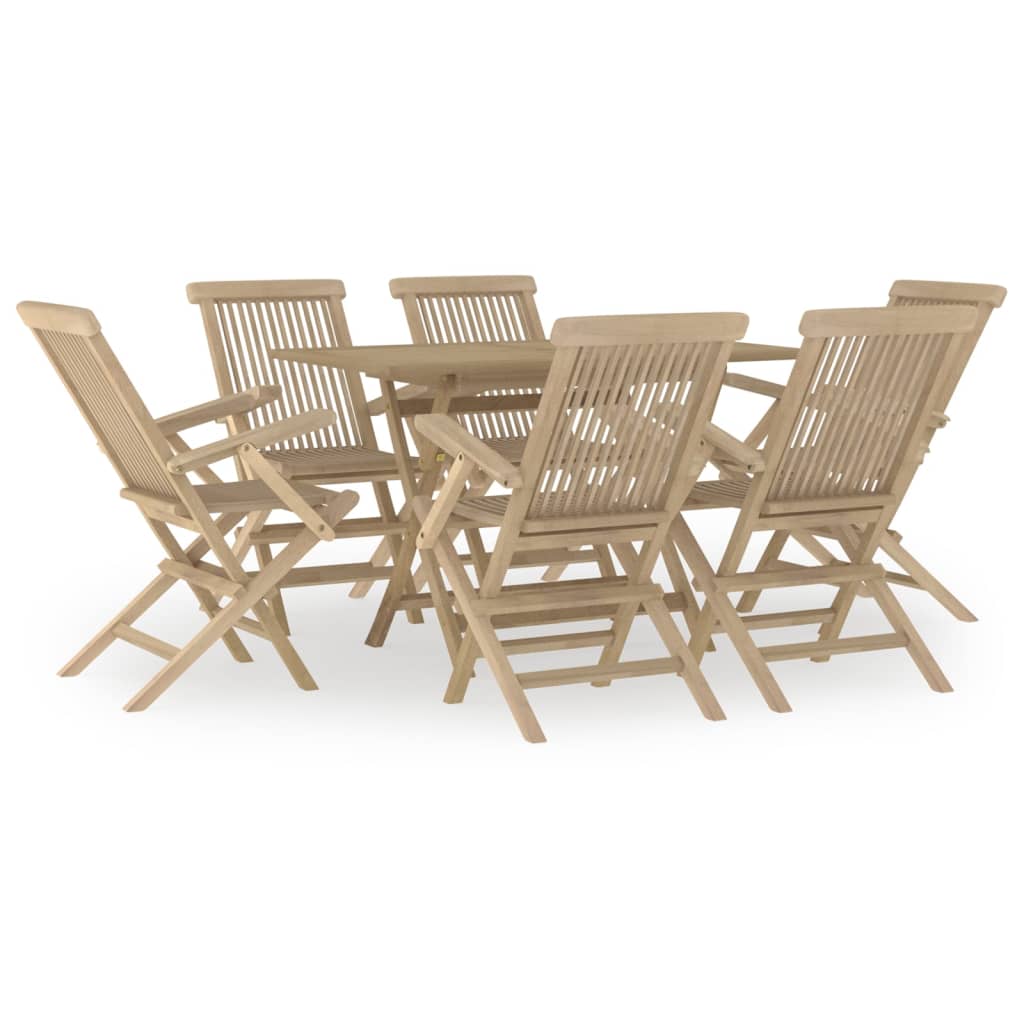 Juego de comedor de jardin 7 piezas madera maciza de teca gris