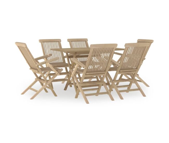Juego de comedor de jardin 7 piezas madera maciza de teca gris