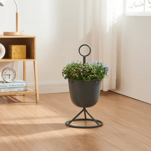 Suporte para plantas Alphen com vaso metálico 48xØ23cm - Preto en.casa