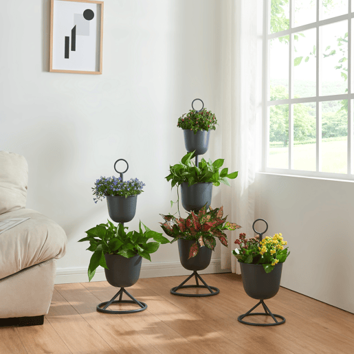 Suporte para plantas Alphen com vaso metálico 48xØ23cm - Preto en.casa