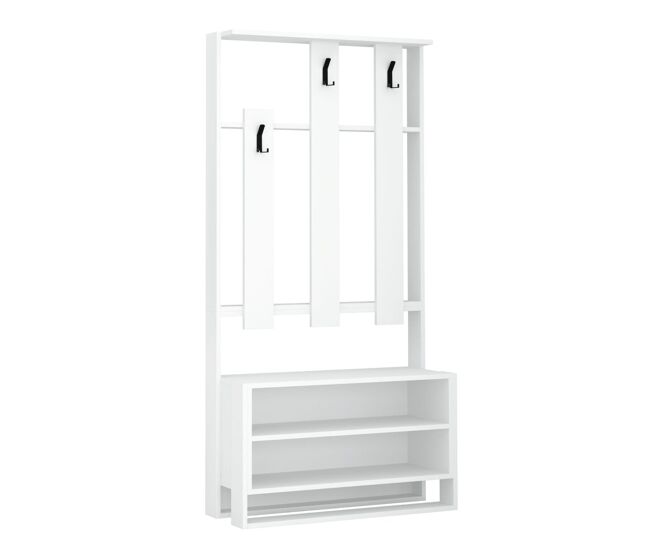Mueble de entrada 3 estantes y 3 ganchos para abrigos h180 cm - chester
