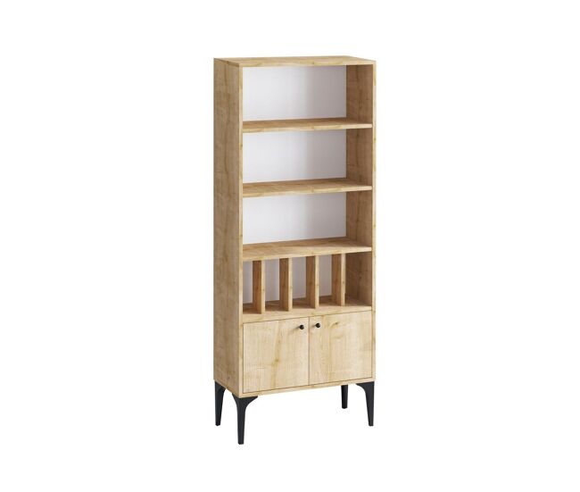 Estantería biblioteca 8 estantes 2 puertas decoración roble zafiro h175 cm - pollux