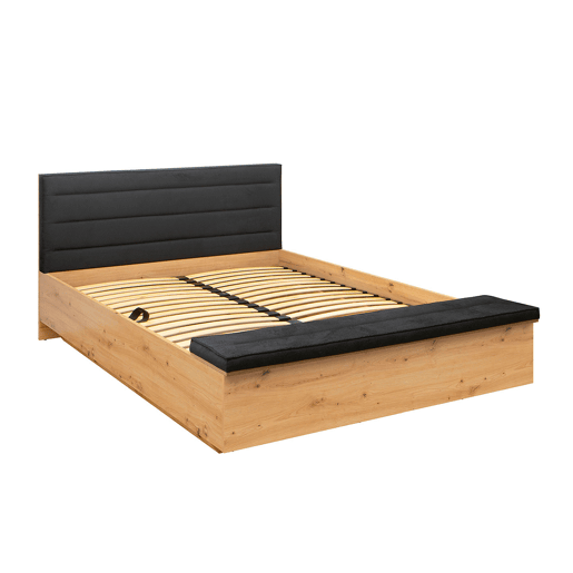 Cama baú 140x200 com banco e base Glenn Madeira e Preto