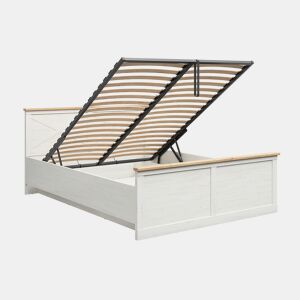 Lit coffre 160x200 sommier inclus Victoria Blanc et Bois