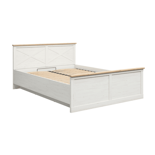 Lit coffre 160x200 sommier inclus Victoria Blanc et Bois