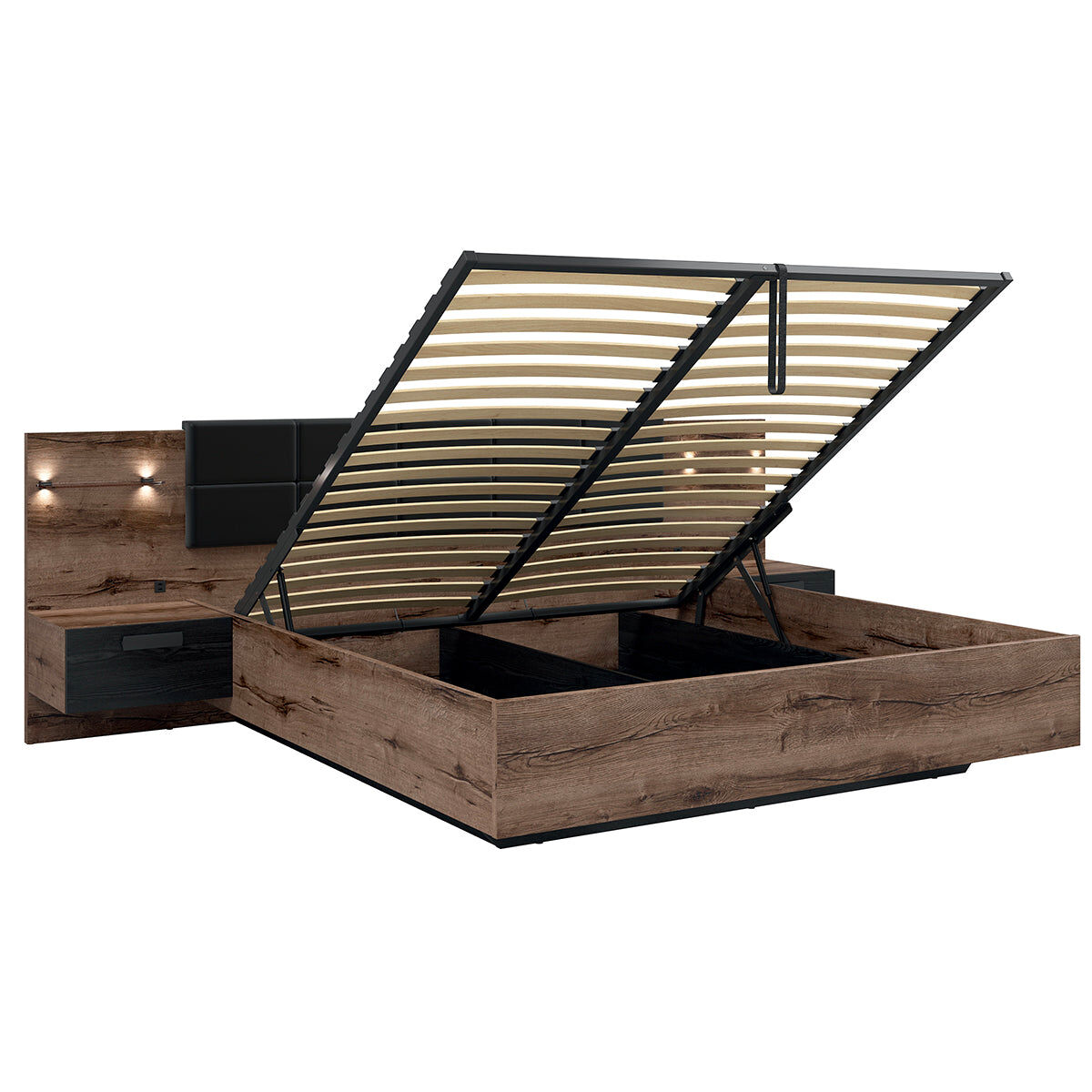 cama canape 180x200 sommier cabecero led y toma usb incluido romane madera