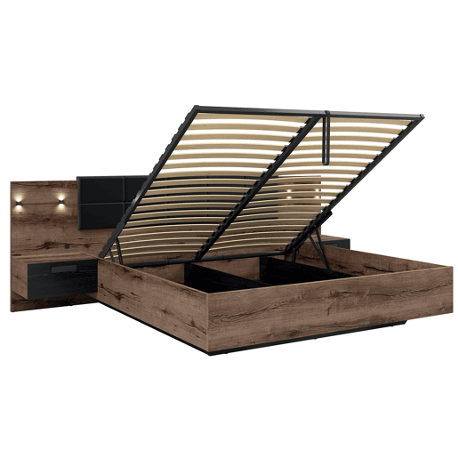 Cama baú 180x200 base cabeceira LED e tomada USB incluídas Romane Madeira Cama baú 180x200 base cabeceira LED e tomada USB incluídas Romane Madeira