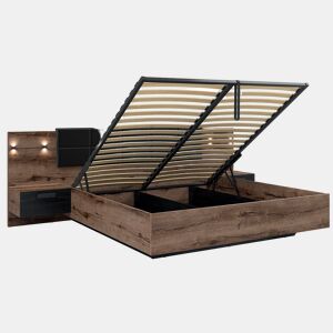 Cama baú 180x200 base cabeceira LED e tomada USB incluídas Romane Madeira
