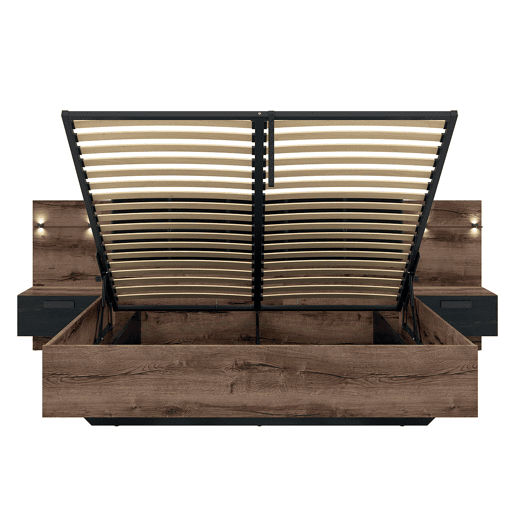 Cama baú 180x200 base cabeceira LED e tomada USB incluídas Romane Madeira Cama baú 180x200 base cabeceira LED e tomada USB incluídas Romane Madeira
