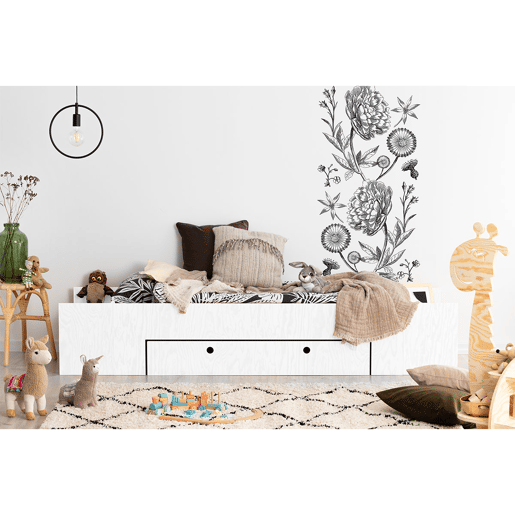 Cama 70x140 estrado de ripas e gaveta incluída Tristan Branco