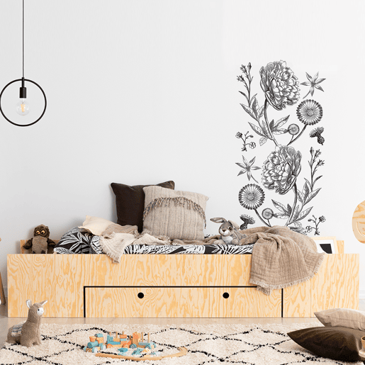 Cama 90x200 incluindo estrado de molas e gaveta Tristan Bois