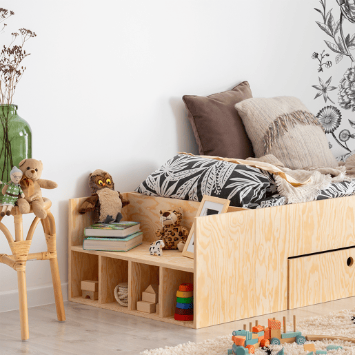 Cama 90x200 incluindo estrado de molas e gaveta Tristan Bois