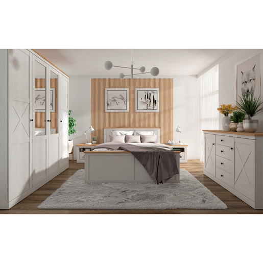 Lit coffre 180x200 sommier inclus Victoria Blanc et Bois