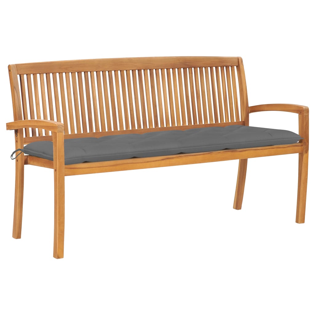 Vidaxl banco de jardín apilable con cojín madera maciza de teca 159 cm