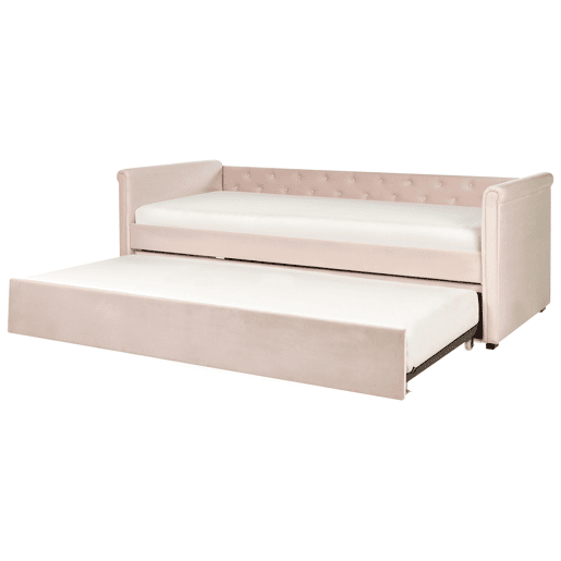 Cama gavetão Veludo LIBOURNE 90 x 200 cm Rosa pastel