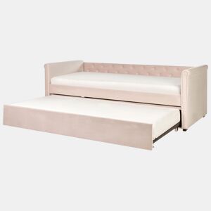 Cama gavetão Veludo LIBOURNE 90 x 200 cm Rosa pastel