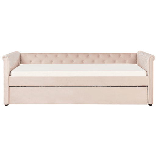 Cama gavetão Veludo LIBOURNE 90 x 200 cm Rosa pastel