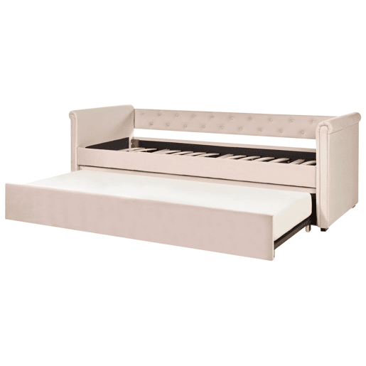 Cama gavetão Veludo LIBOURNE 90 x 200 cm Rosa pastel