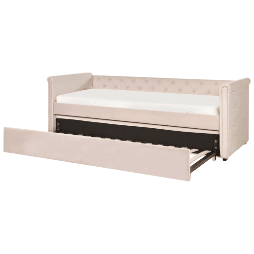 Cama gavetão Veludo LIBOURNE 90 x 200 cm Rosa pastel