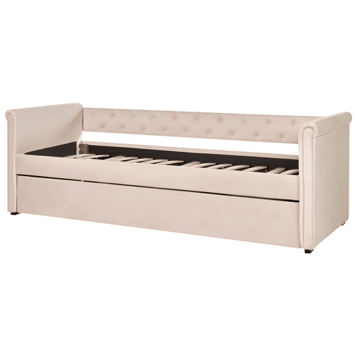Cama gavetão Veludo LIBOURNE 90 x 200 cm Rosa pastel