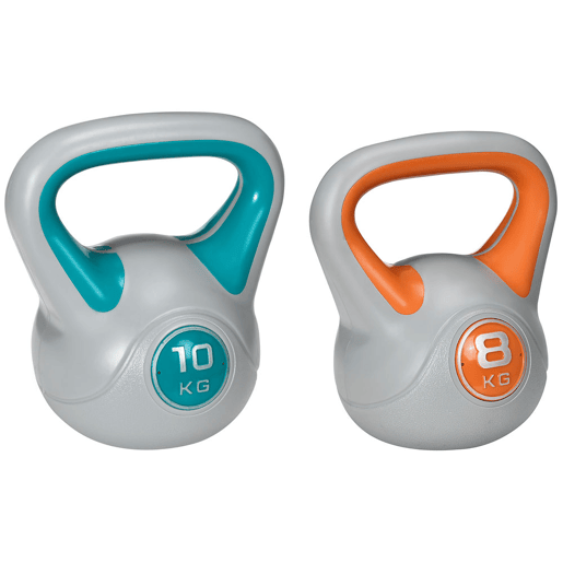 SPORTNOW Conjunto de 2 Kettlebell de 10 kg e 8 kg Kettlebell Fiteness Preenchido com Areia Punho Largo para Exercícios e Treinamento em Casa e Ginásio 22x16x26 cm 20x14x24 cm Azul e Laranja
