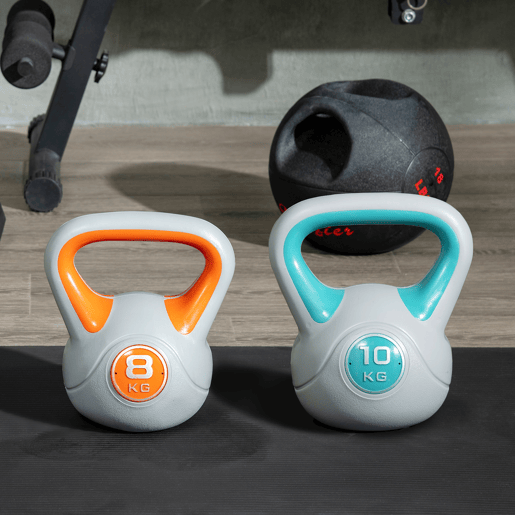 SPORTNOW Conjunto de 2 Kettlebell de 10 kg e 8 kg Kettlebell Fiteness Preenchido com Areia Punho Largo para Exercícios e Treinamento em Casa e Ginásio 22x16x26 cm 20x14x24 cm Azul e Laranja