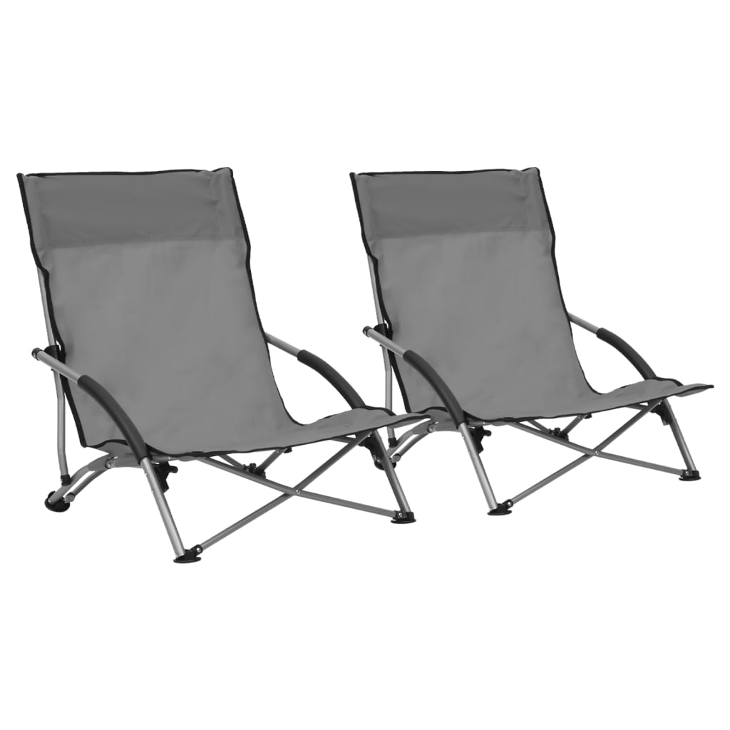 Vidaxl sillas de playa plegables 2 unidades tela gris
