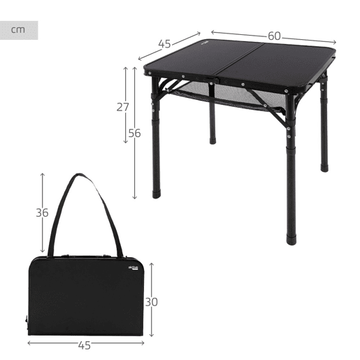 Aktive Mesa de acampamento dobrável, regulável em altura e antiderrapante, preta crede
