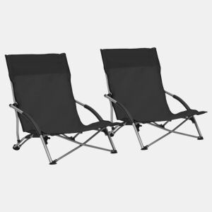 vidaXL Cadeiras de praia dobráveis 2 pcs tecido preto