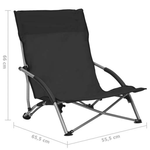 vidaXL Cadeiras de praia dobráveis 2 pcs tecido preto vidaXL Cadeiras de praia dobráveis 2 pcs tecido preto