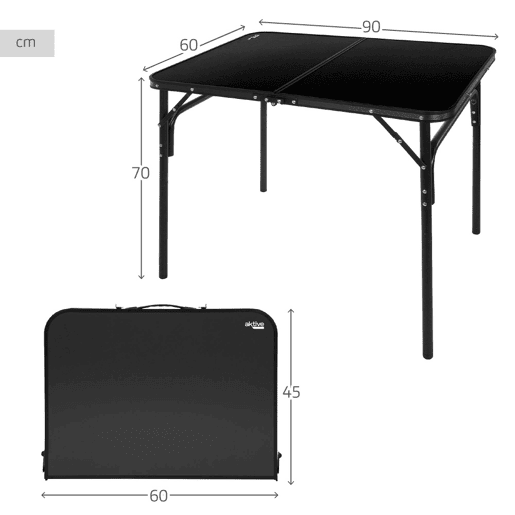 Aktive Mesa de acampamento dobrável preta antiderrapante com sistema de nivelamento Aktive Mesa de acampamento dobrável preta antiderrapante com sistema de nivelamento