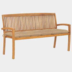 vidaXL Banco de jardim empilhável c almofadão 159 cm teca maciça
